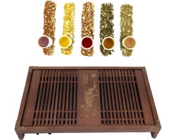 Inovra Plus - Theeset met Lade - Houten Theeblad 11.0x16.9 Inch - Theeset met Wateropvang en Drainsysteem - Licht Zwart Orchidee - Geschikt voor Thuis, Buiten en Zakelijk Gebruik
