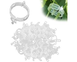Inovra Plus - Transparante Plantensteunclips (100 stuks) voor Klimplanten - Tuinclips voor Clematis, Snijbonen, Zoete Erwt, Komkommer - Latwerk en Buitenplanten - Tuinaccessoires met Klemmen - Set van Kunststof Clips