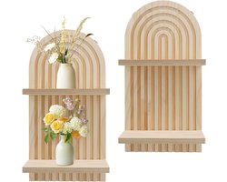 Inovra Plus - Zwevende planken voor wanddecoratie in boogstijl, set van 2 - Houten planken voor woonkamer en badkamer - Decoratieve hangplanken - 40 x 20 x 11 cm