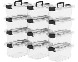 Inovra ® Praktische Transparante Opbergdozen Set van 12 met Deksel en Handvat voor Thuis en Kantoor