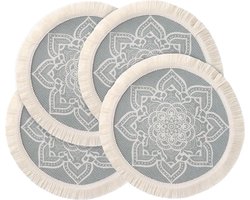 Inovra ® Ronde Woonstijl Plaatsmatten Set van 4, Hittebestendige Boheemse Tafelbeschermers in Donkergroen