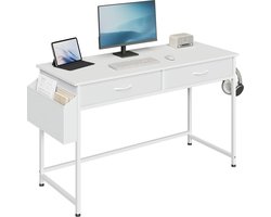 Inovra ® Ruime Witte Bureautafel met Twee Lades, Opbergruimte en Metalen Frame voor Thuis of Kantoor
