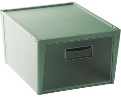 Inovra ® Ruimtebesparende Groen Kunststof Organizer Box met Voorzijde Opening en Stapelbaar Ontwerp, 15 Liter