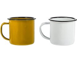 Inovra - Set van 2 ijzeren mokken voor koffie en thee - Vintage ontwerp - Emaille espressokopjes - Bekerhouder - Huishoudelijk strijkijzer