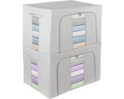 Inovra ® Set van 2 opbergzakken met metalen frame, stapelbaar voor dekbedden, kleding - opvouwbare kledingopbergdoos, opbergkast, kledingkastorganizer (grijs-100L)
