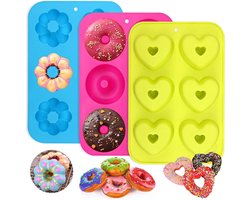 Inovra - Siliconen Donutvormpjes Set van 3 - Bakvorm voor Gebak - Anti-aanbaklaag - Hittebestendig tot 260°C - Voor Koekjes en Muffins - 6 Holtes