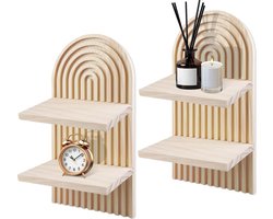 Inovra ® Stijlvolle Boho Wandplank Set van Hout met Uniek Regenboogdesign voor Diverse Decoraties