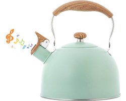 Inovra ® Stijlvolle Fluitketel van Roestvrij Staal met Ergonomisch Houten Handvat, 2.5 L, Voor Alle Kookplaten