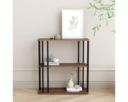 Inovra ® Stijlvolle Houten Bijzettafel met Drie Niveaus en Industrieel Ontwerp voor Woonkamer en Slaapkamer