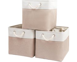 Inovra ® Stijlvolle Opbergdozen Set van 3 voor Kast en Plank in Khaki Wit