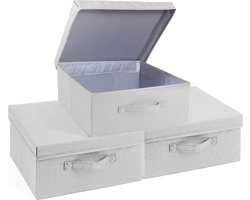 Inovra ® Stijlvolle Opbergset van Drie Luxe Stoffen Mandjes met Deksel in Lichtgrijs voor Optimaal Ruimtebeheer