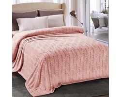 Inovra ® Super Zachte en Warme Flanellen Deken met Bladerenpatroon, 220 x 240 cm, Roze