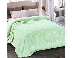 Inovra ® Super Zachte Flanellen Knuffeldeken met Bladpatroon, Lichtgroen, 220 x 240 cm