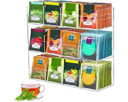 Inovra - Theedoos van acryl, 12 vakken, kruidenthee-opberger, 2-traps organizer voor theezakjes, theezakhouder, kruidenbox voor in de keuken.