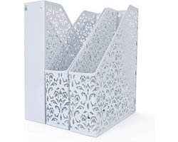 Inovra ® Tijdschriften- en Documentenhouder Set van 3 voor Bureauorganisatie met Stijlvolle Metaalconstructie in Wit
