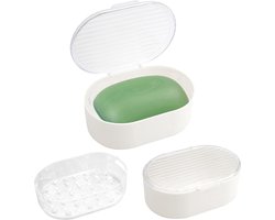 Inovra ® Transparant Zeepbakje voor Keuken, Badkamer en Reizen met Deksel en Lekbak