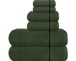 Inovra ® Ultrazachte set van 6 katoenen handdoeken, inclusief 2 extra grote badhanddoeken van 70 x 140 cm, 2 handdoeken van 40 x 60 cm en 2 washandjes van 30 x 30 cm, olijfgroen