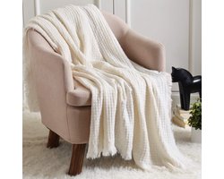 Inovra ® Zachte lichtgewicht gehaakte deken lente zomer gebreide deken voor bank sofa stoel bed woondecoratie (50 x 60 inch, ivoor)