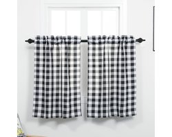 Inovra ® Zwart-Wit Geruite Gordijnen voor Landelijke Keuken en Badkamer, Set van 2 Korte Panelen
