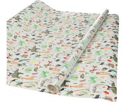 Inpakpapier/cadeaupapier - jungle thema - 300 x 70 cm - kinder verjaardag inpakpapier