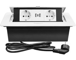 Inschuifbaar Inbouwstopcontact met 2 Stopcontacten en 2 USB - Verzonken Wandcontactdoos voor Werkblad, Keuken en Kantoor