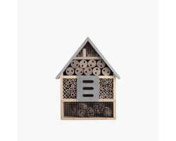 Insectenhotel – Hout – Grijs – 20x9x30 cm – Voor bijen, vlinders & lieveheersbeestjes – Tuin, balkon & terras
