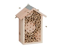 Insectenhotel voor bijen - Hout - Tuin - Balkon - Hangend - Afmetingen: 21 x 15.5 x 9 cm - Bijenhotel met vulling - Natuur