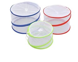 Insectenwerende voedselhoezen – 3-delige set – Opvouwbare voedseltenten – Gaashoezen voor fruit, gebak en meer (3 formaten) – Bescherming tegen vliegen en insecten – Ideaal voor barbecues, salades, picknicks en kamperen