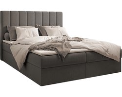 InspireME Boxspring Bed 01 - Bed - Comfortabel topmatras - Met hoofdeindeTot 300KG - Opbergruimte - 160x200 - Trinity 15 - Grafiet