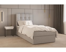 InspireME - Boxspring Bed 05 - Luxe en Comfort - Inclusief Topmatras - Verkrijgbaar in Meerdere Maten - Boxspringbed 05 (Lichtgrijs - Hugo 91, 90x200 cm)