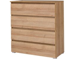 InspireMe- Dressoir met 4 lades - Commode - Kast - (BxDxH 92cm-41cm-97cm) MOON M04 RIVIERA EIK