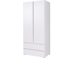 InspireMe- Kast met twee lades + twee deuren, Kledingkast - (BxDxH 92cm,51 cm,204 cm)M02 Moon (Wit)