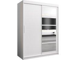 InspireMe - Kledingkast met 2 schuifdeuren, Modern-stijl, Een kledingkast met planken en een spiegel (BxHxD): 150x200x62 - VENEZIA I 150 Wit Mat