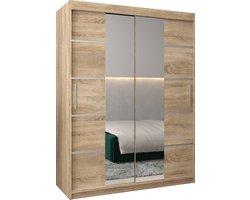 InspireMe - Kledingkast met 2 schuifdeuren, Modern-stijl, Kledingkast met planken (BxHxD): 150x200x62 - VENTILA IV 150 Sonoma Eik met 2 lades