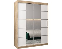 InspireMe - Kledingkast met 2 schuifdeuren, Modern-stijl, Kledingkast met planken (BxHxD): 150x200x62 - VENTILA IV 150 Sonoma Eik + Wit Mat met 2 lades