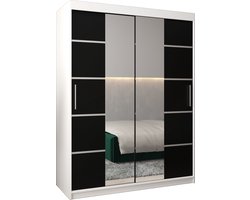 InspireMe - Kledingkast met 2 schuifdeuren, Modern-stijl, Kledingkast met planken (BxHxD): 150x200x62 - VENTILA IV 150 Wit Mat + Zwart met 2 lades