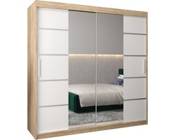 InspireMe - Kledingkast met 2 schuifdeuren, Modern-stijl, Kledingkast met planken (BxHxD): 200x200x62 - VENTILA IV 200 Sonoma Eik + Wit Mat
