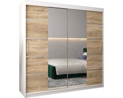 InspireMe - Kledingkast met 2 schuifdeuren, Modern-stijl, Kledingkast met planken (BxHxD): 200x200x62 - VENTILA IV 200 Wit Mat + Sonoma Eik