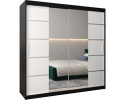 InspireMe - Kledingkast met 2 schuifdeuren, Modern-stijl, Kledingkast met planken (BxHxD): 200x200x62 - VENTILA IV 200 Zwart Mat + Wit Mat