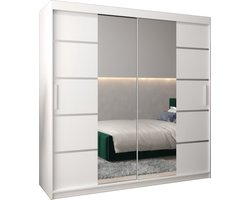 InspireMe - Kledingkast met 2 schuifdeuren, spiegel Modern-stijl, Kledingkast met planken (BxHxD): 200x200x62 - VENTILA IV 200 Wit Mat