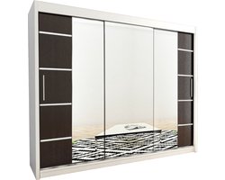 InspireMe - Kledingkast met 3 schuifdeuren, Modern-stijl, Kledingkast met planken (BxHxD): 250x200x62 - VENTILA IV 250 Wit Mat + Zwart mat 4 lades