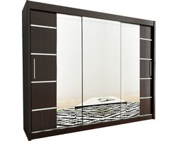 InspireMe - Kledingkast met 3 schuifdeuren, Modern-stijl, Kledingkast met planken (BxHxD): 250x200x62 - VENTILA IV 250 Zwart Mat mat 4 lades