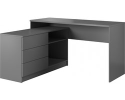 InspireMe- Modern bureau, tafel, hoektafel voor op kantoor, kinderkamer, spelletjes, computerbureau, werktafel - 3 laden - 2 planken - (138,2 cm - 76 cm - 50,4 cm) - Grijs