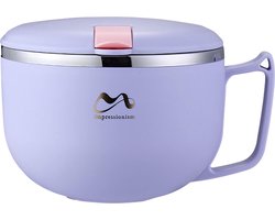Instant Noodle Bowl met schattige stickers, lekvrije pastakom, roestvrij staal, Bento Box Ramen Bowl met deksel en handvat, keukenaccessoires voor groenten, fruit, Ramen (paars, 1200 ml)