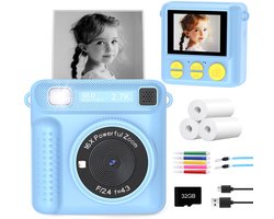 Instantcamera voor kinderen met 32 GB SD-kaart - Draagbare reiscamera voor peuters - Kerst- en verjaardagscadeaus voor meisjes en jongens - Blauw