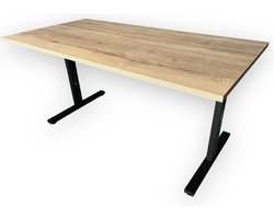 Instelbaar bureau (in hoogte verstelbaar) - halifax natuur eiken - zwart onderstel - 140 x 80 - NIEUW - height adjustable desk - gaming desk - computertafel - thuiswerken
