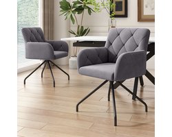 Intebiki 360° draaibare eetkamerstoelen - set van 2 - fauteuil voor de woonkamer - holle rugleuning en dik zitkussen - keukenstoelen - Fluwelen - ergonomische stoel - geschikt voor slaapkamers en woonkamers - Donkergrijs