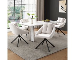 Intebiki 360° draaibare eetkamerstoelen - set van 4 - fauteuil voor de woonkamer - holle rugleuning en dik zitkussen - keukenstoelen - Fluwelen - ergonomische stoel - geschikt voor slaapkamers en woonkamers - beige