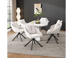 Intebiki 360° draaibare eetkamerstoelen - set van 6 - fauteuil voor de woonkamer - holle rugleuning en dik zitkussen - keukenstoelen - Fluwelen - ergonomische stoel - geschikt voor slaapkamers en woonkamers - beige