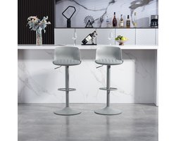 Intebiki - barkrukken set van 2 - eetkamerstoelen - draaibare barkrukken -Kunststof rugleuning en kunstlederen zitting - barkrukken met rugleuning - Metalen onderstel met voetensteun - eetkamerstoel - Grijs